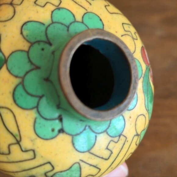 Vintage Real Glass Cloisonne Floral Vase Chinese Antiques - Picture 6 of 11